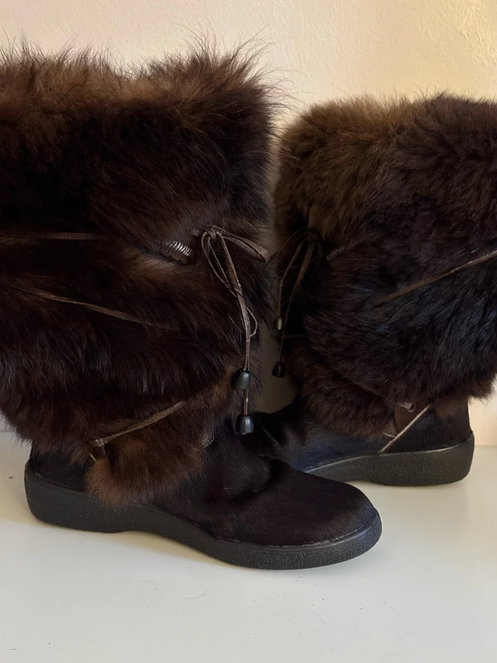 PAJAR aprés ski Women's Brown Fur Winter Boots - Cozy Pull Italy 7.5 us